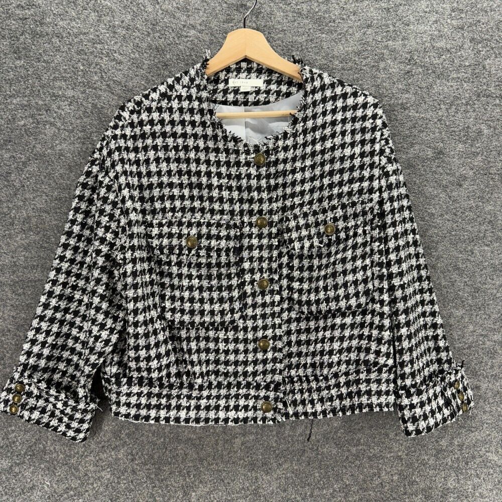 Cato Jacket Women L Large Black Geometric Button Up Lined Long Sleeve Pockets